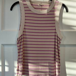 Hem & Thread Striped Ribbed Tank - Lavender and Beige